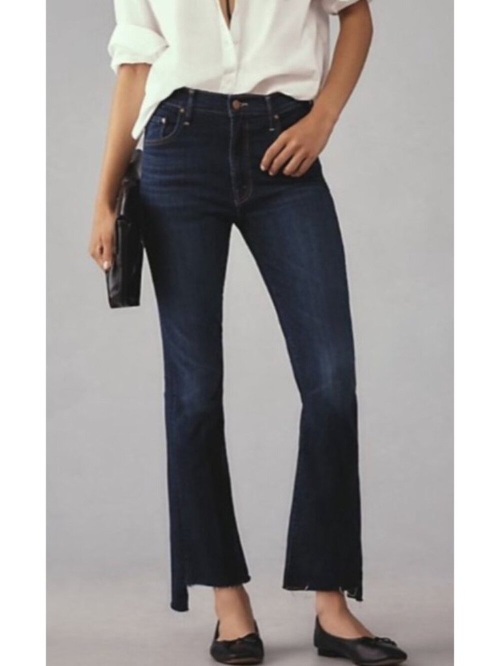 NEW Mother the Insider Crop Step Fray Movin' On Up Flare Jeans 34 Dark Stretch